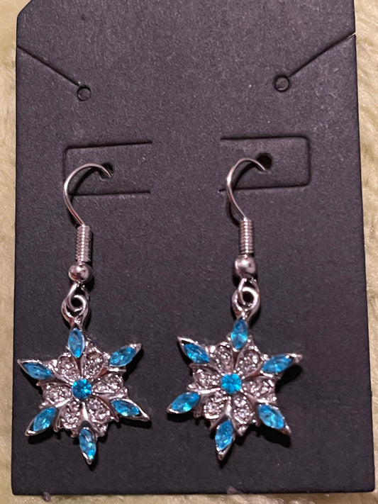 Blue gemstone snowflake earrings