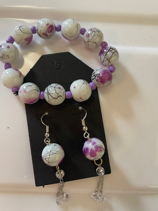 Light purple matching bracelet and earring set