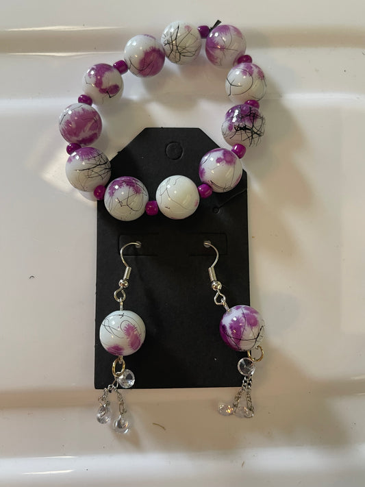Dark purple Matching bracelet and earring set
