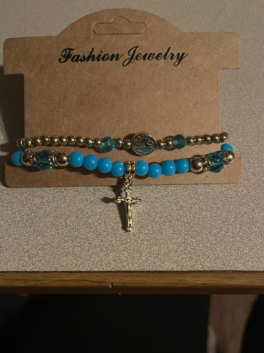 2 and 1 blue cross bracelet